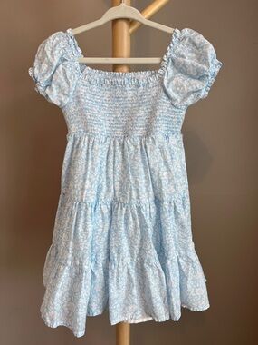 Joie Toddler Girl Smocked Puff-Sleeve Floral Cotton Kids Dress - Light Blue 4T